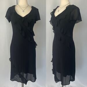 Y2K Midi Dress Size 10 Black Solid Ruffle Chiffon Whimsigoth Fairy Grunge Gothic